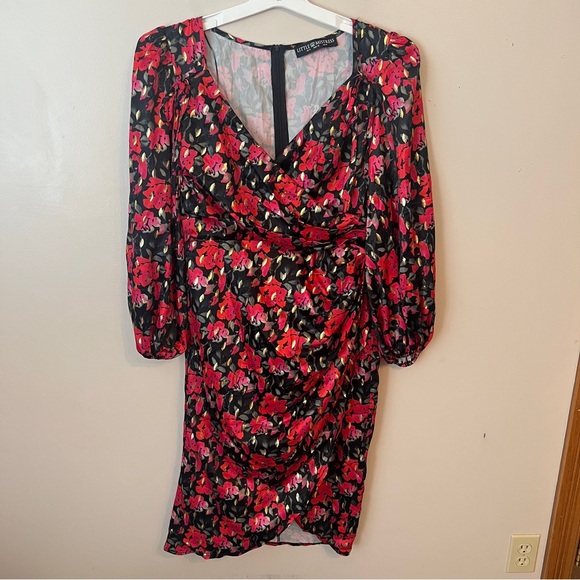 Little Mistress Lucia Midi Floral-Print Gold Foil Satin Dress Size 10 - Picture 4 of 8